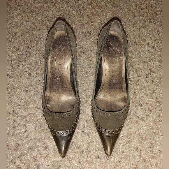 Nine West Suede/Leather Heel Dark Green Sz 7.5M - Picture 3 of 8